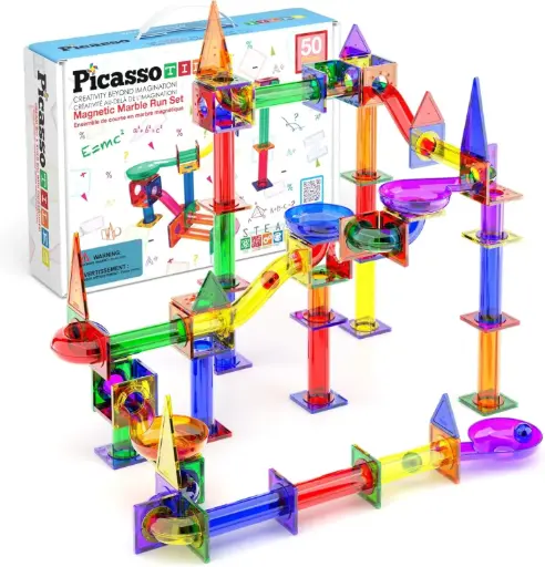 PicassoTiles Magnetic Marble Run Marbles for Kids Race Track Toy Set