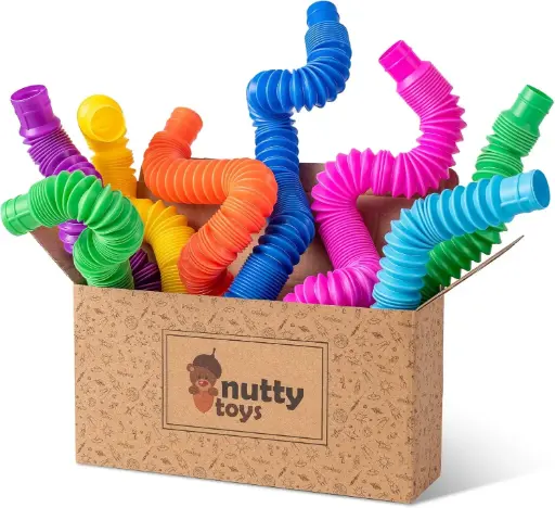 Nutty Toys Pop Tubes - Sensory Toys - Endless Creativity & Fun for Kids and Toddlers - 8 Pack Large